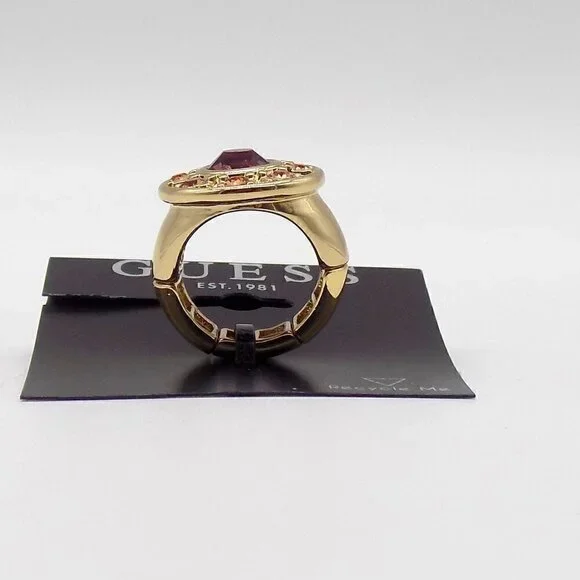 Guess Gold-Tone Stretch Ring with Simulated Light Amethyst & Light Peach Stones - Picture 2 of 3